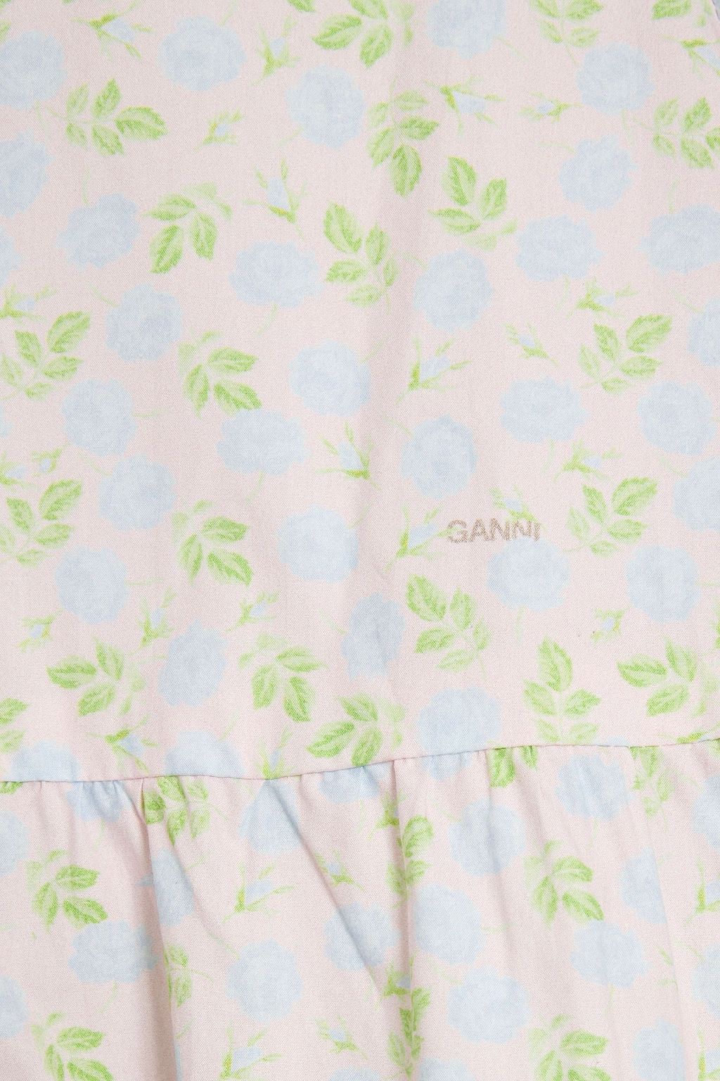 GANNI 플로럴 프린트 코튼 포플린 티어드 미디 드레스