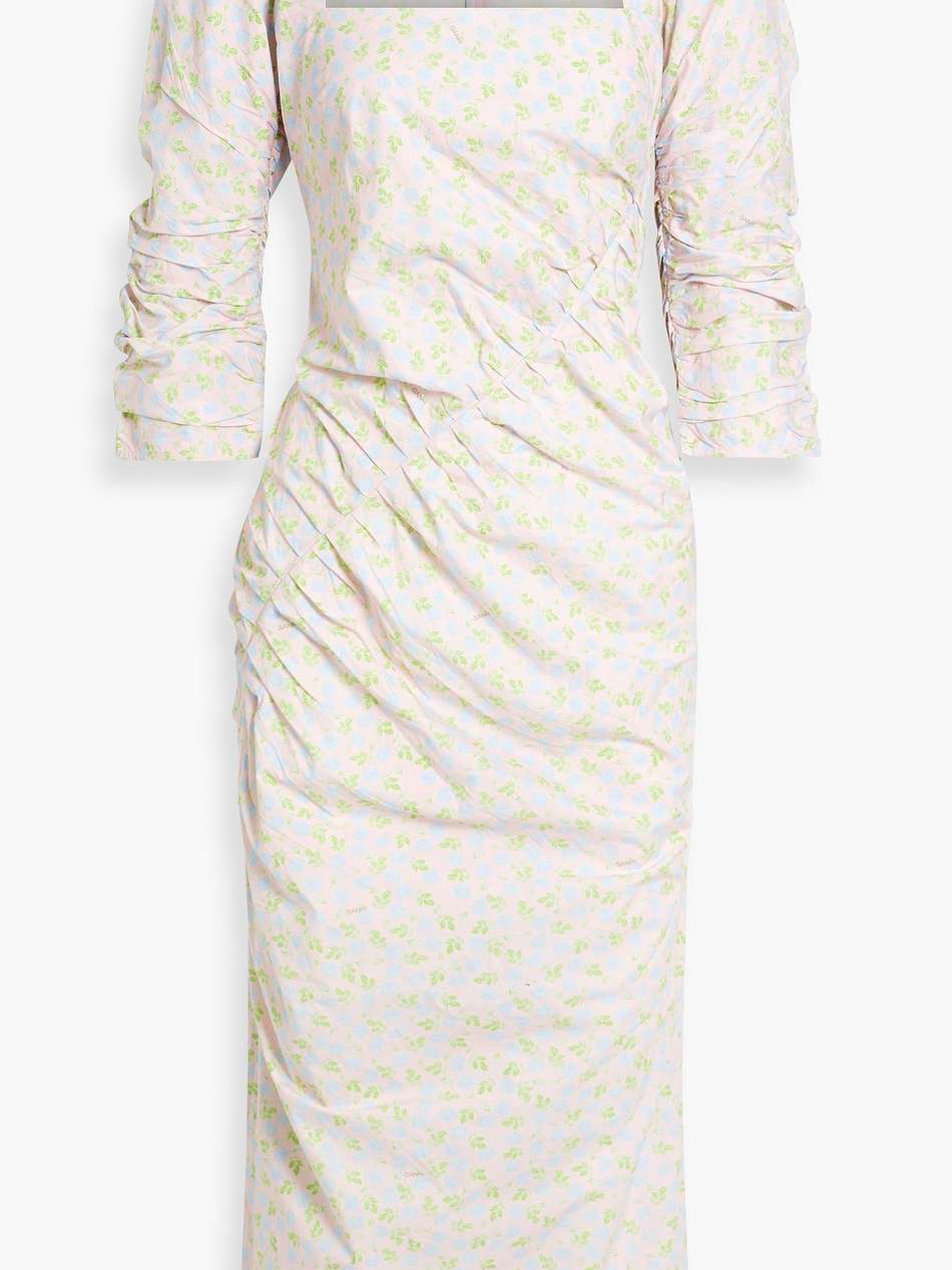 pleated crinkled cotton-poplin midi dress