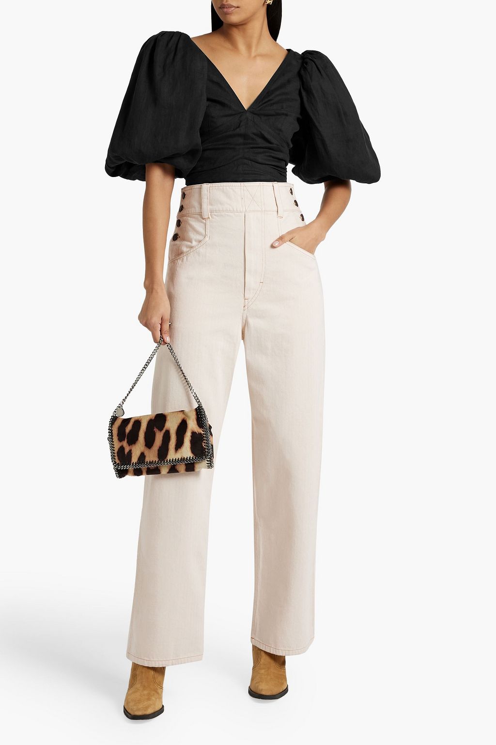 ISABEL MARANT Myler herringbone cotton wide-leg pants