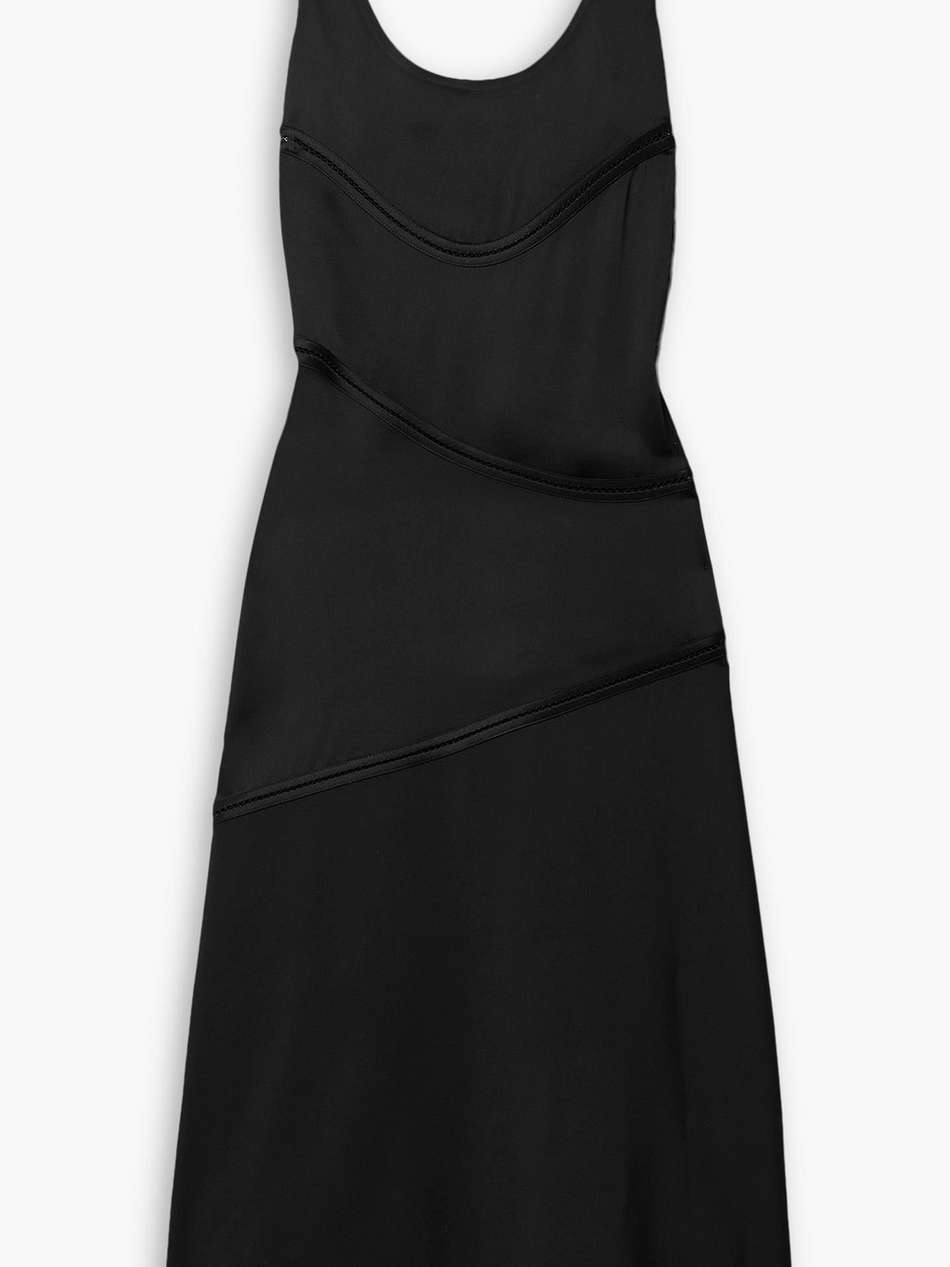 paneled satin midi dress