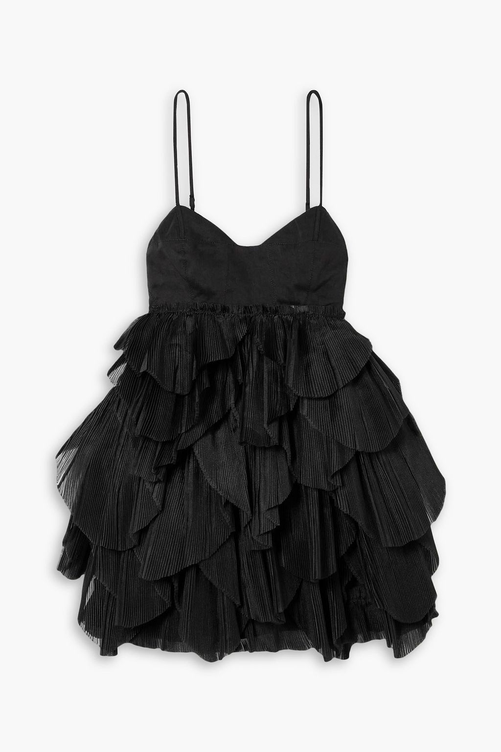 Aje. Elsie Linen Blend and Plisse chiffon Mini Dress Black