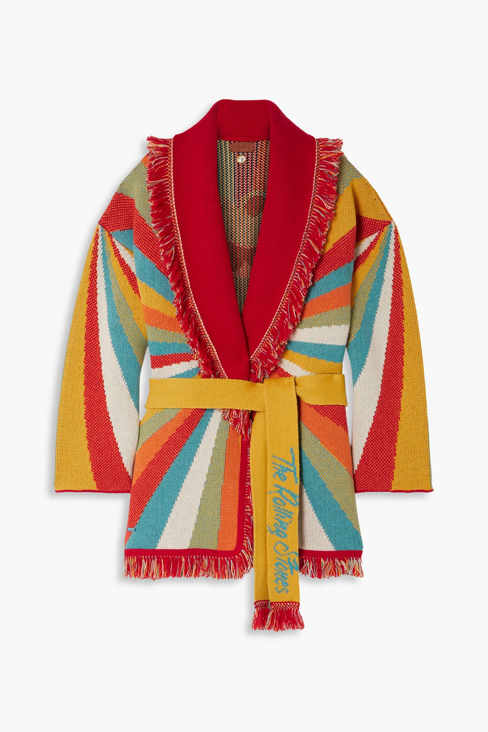 Antolina Paris The Rolling Stones belted fringed jacquard-knit cashmere and wool-blend cardigan