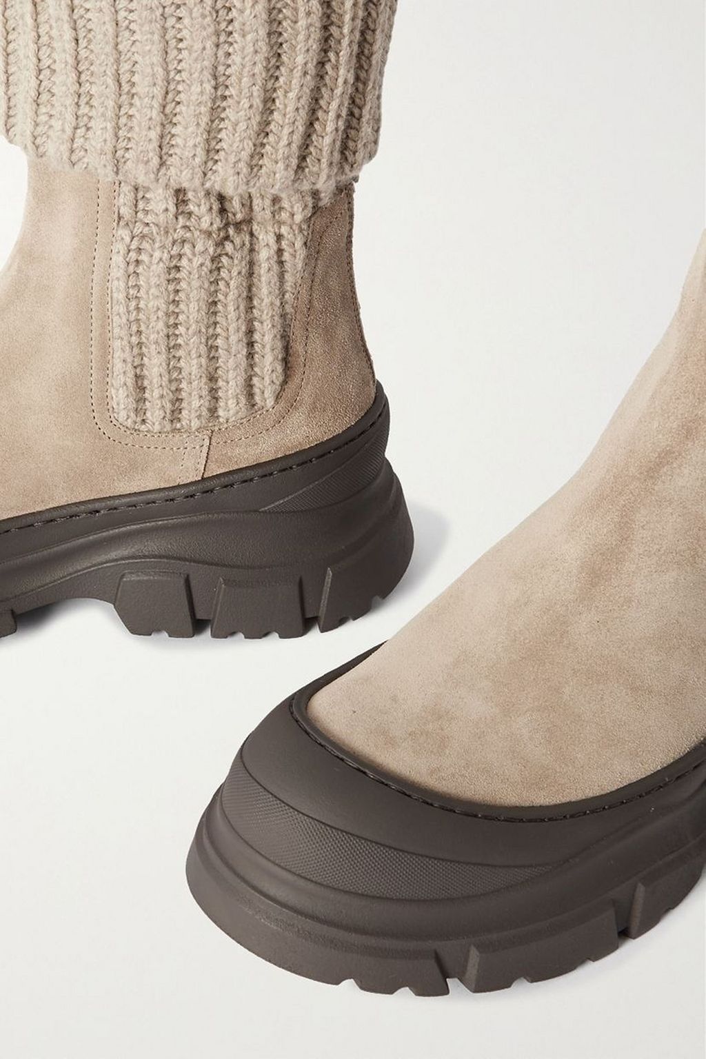 BRUNELLO CUCINELLI Suede-trimmed ribbed-knit ankle boots