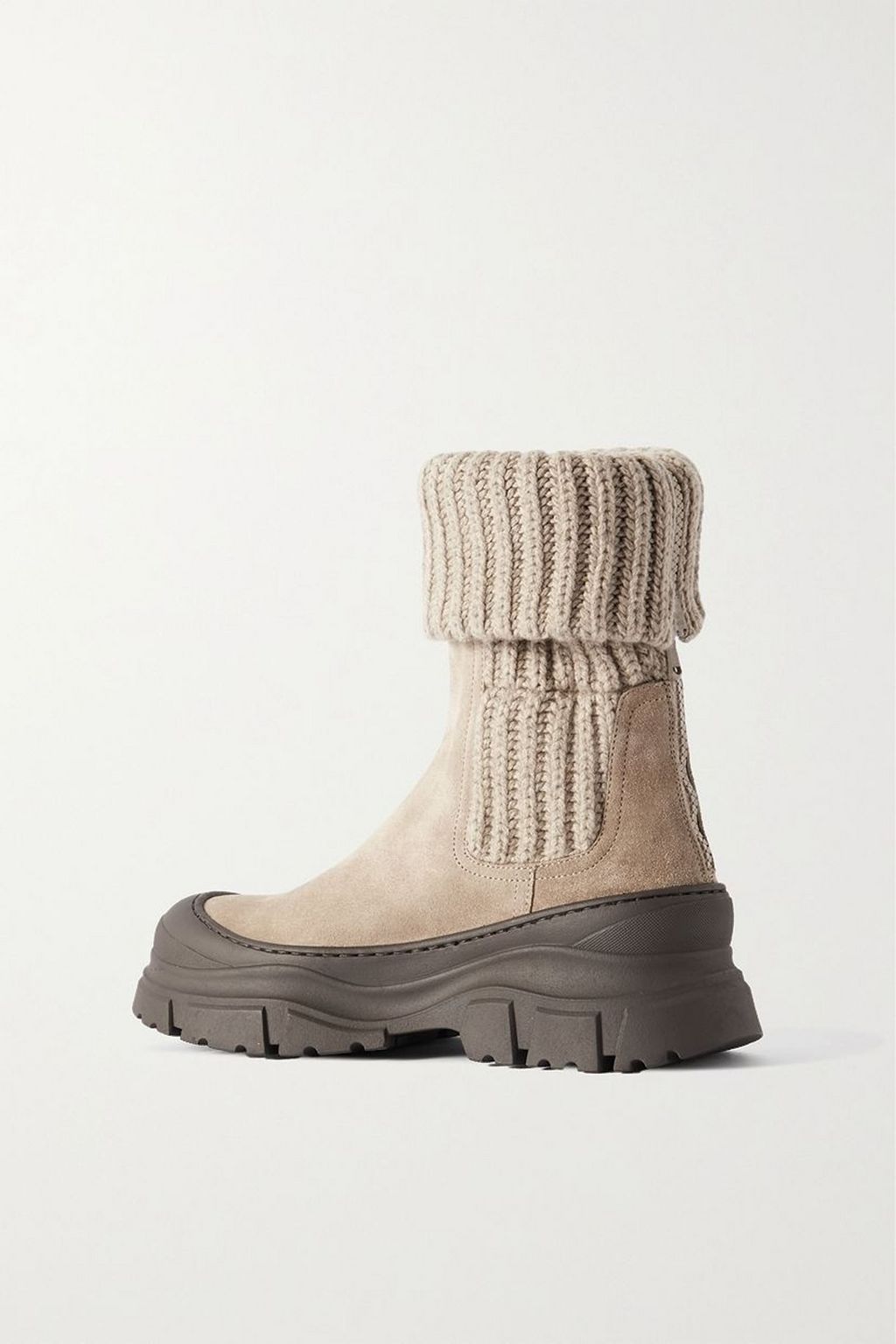 BRUNELLO CUCINELLI Suede-trimmed ribbed-knit ankle boots