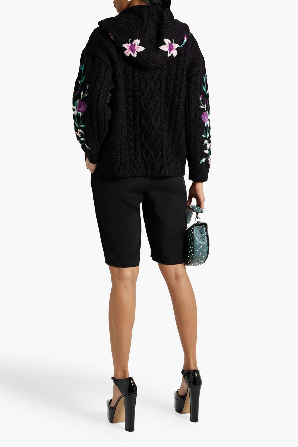 VALENTINO GARAVANI Embroidered hooded cable-knit cardigan