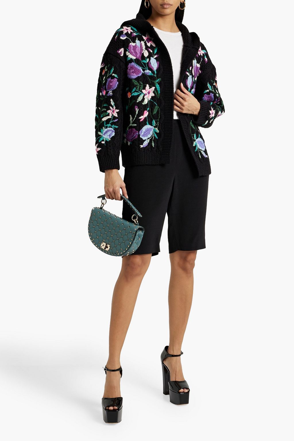 VALENTINO GARAVANI Embroidered hooded cable-knit cardigan