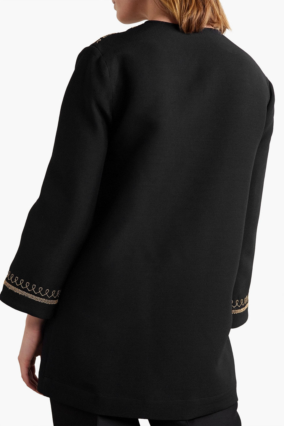 Shop Nili Lotan Karine Embroidered Wool And Silk-blend Tunic In Black