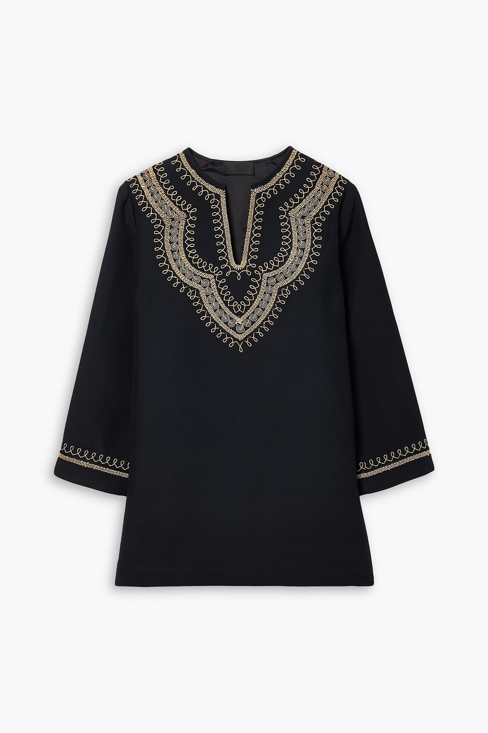 Shop Nili Lotan Karine Embroidered Wool And Silk-blend Tunic In Black