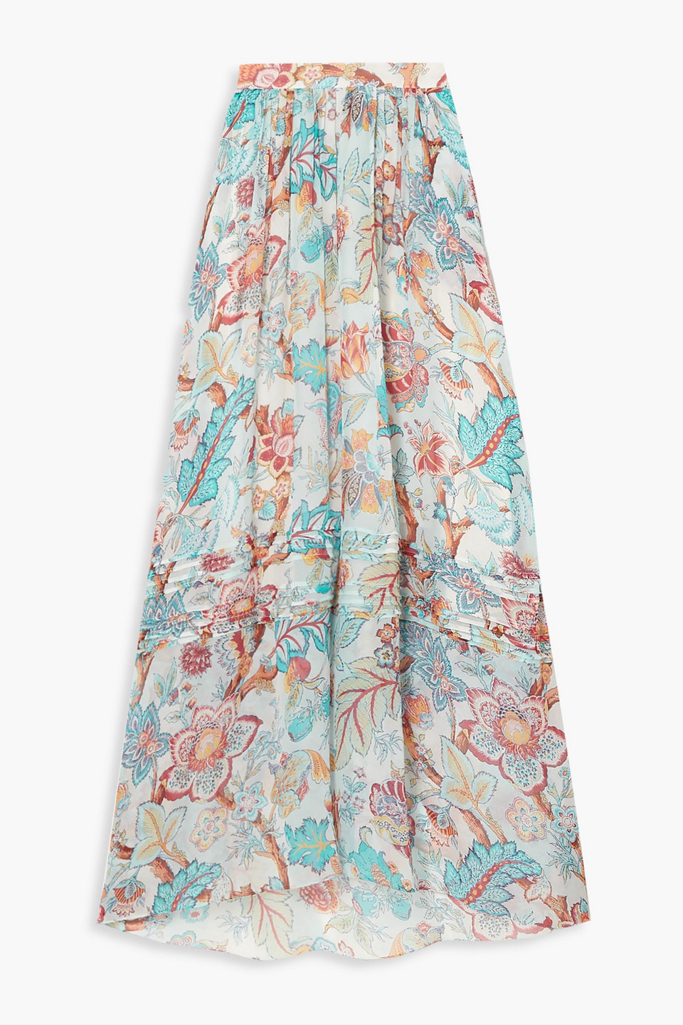 Etro Pleated Floral-print Silk-chiffon Maxi Skirt In Light Blue