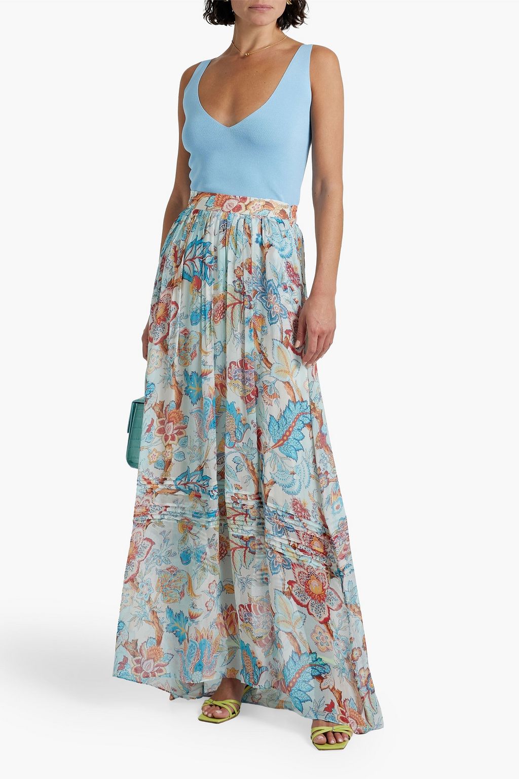 ETRO Pleated floral-print silk-georgette maxi skirt