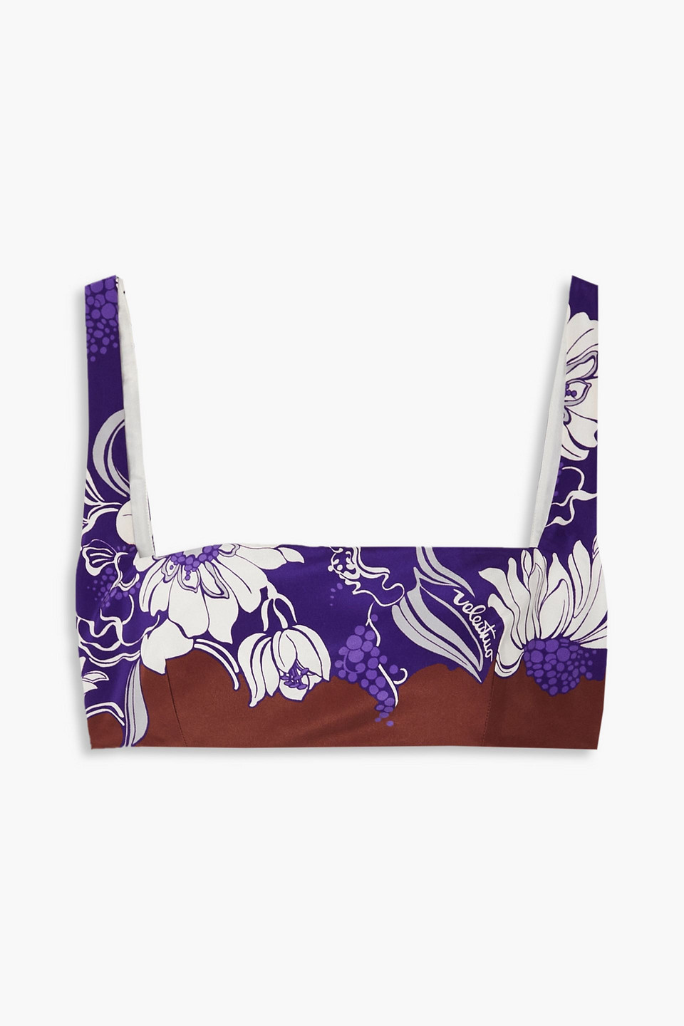 Valentino Floral-print Silk Crepe De Chine Bralette In Purple