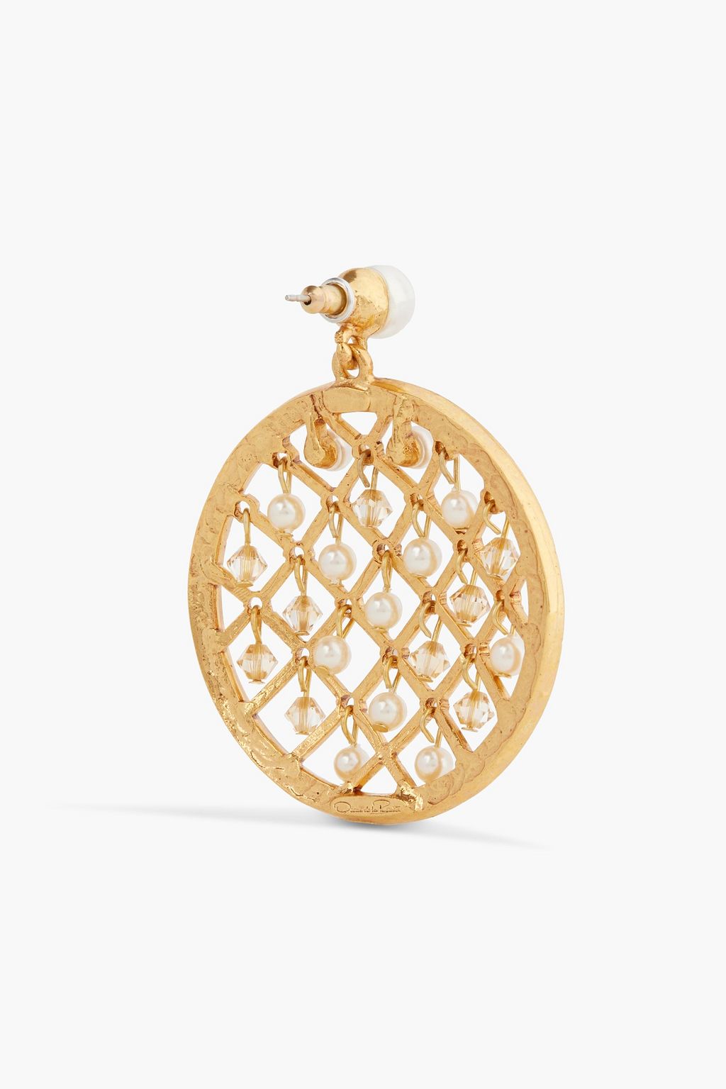 OSCAR DE LA RENTA Goldfarbene Ohrringe mit Kristallen und Kunstperlen