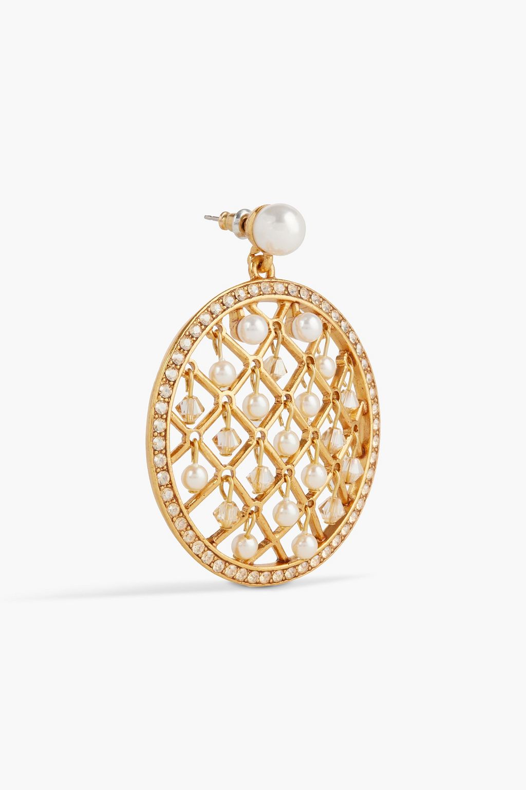 OSCAR DE LA RENTA Goldfarbene Ohrringe mit Kristallen und Kunstperlen