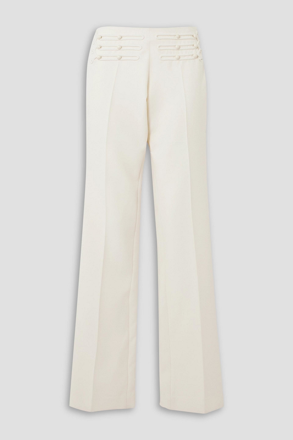 Stella Mccartney Embroidered Button-embellished Grain Du Poudre Wool Bootcut Pants In Ivory