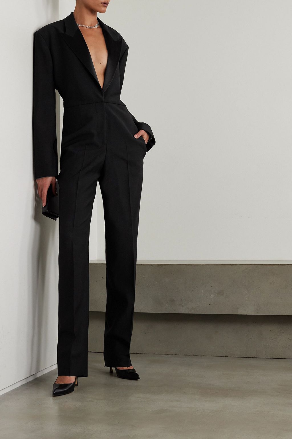 STELLA MCCARTNEY + 넷 서스테인 새틴 트리밍 울 점프수트