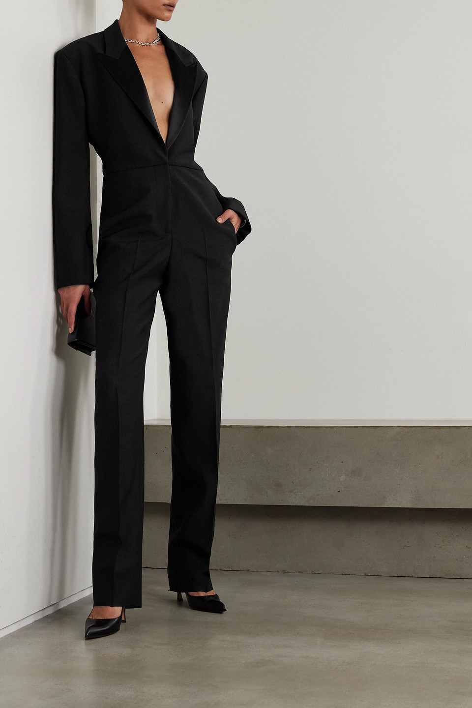  Stella Mccartney - Jumpsuit Aus Wolle Mit Satinbesatz - Schwarz - It 36 