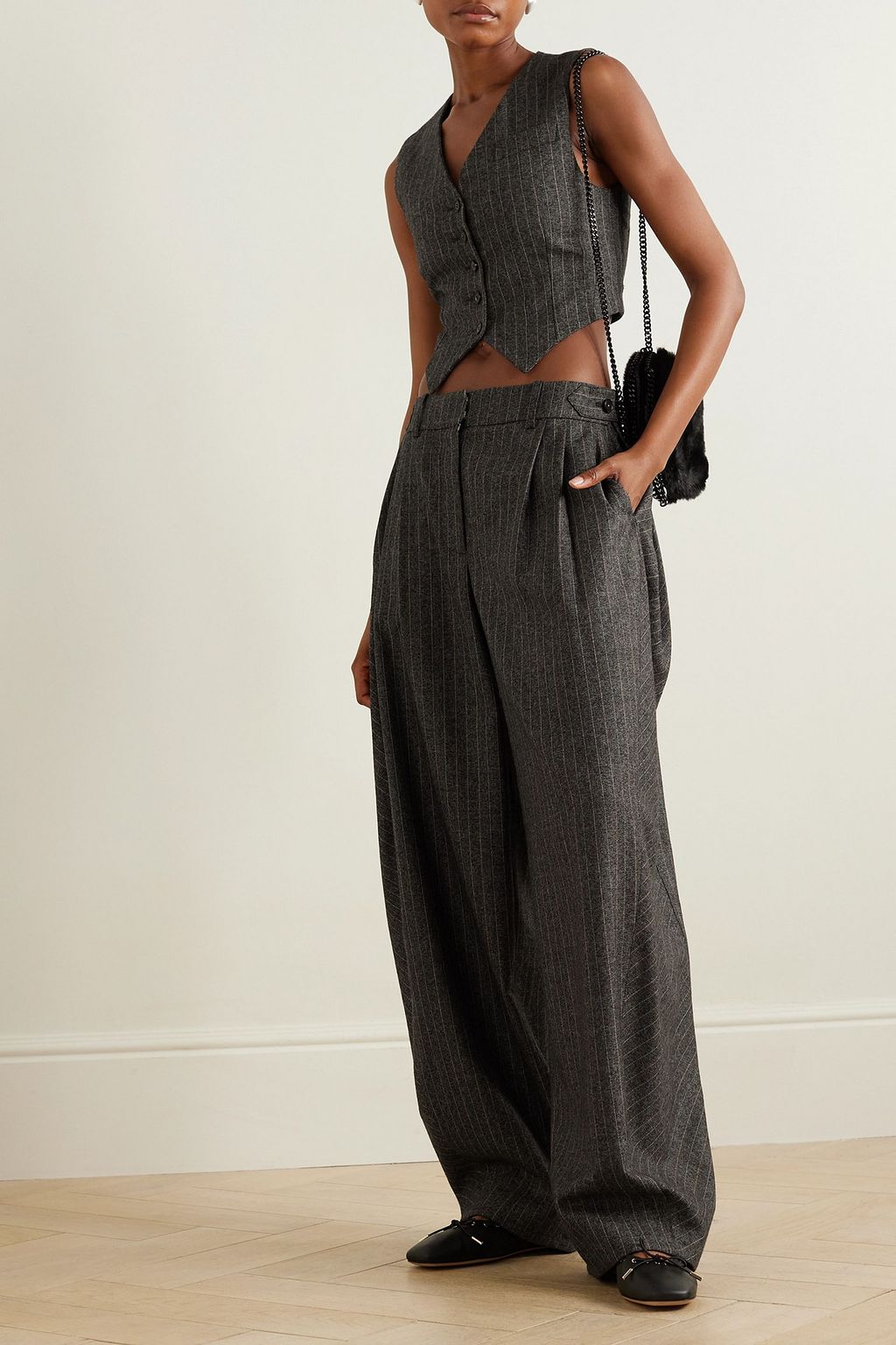 STELLA MCCARTNEY Pleated pinstriped wool tapered pants