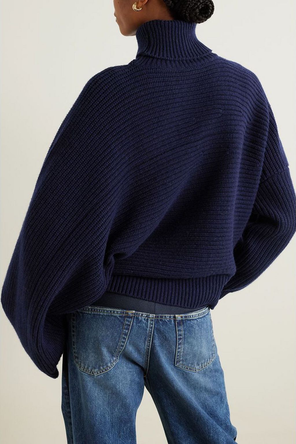STELLA MCCARTNEY Cape-effect ribbed cashmere and wool-blend turtleneck sweater