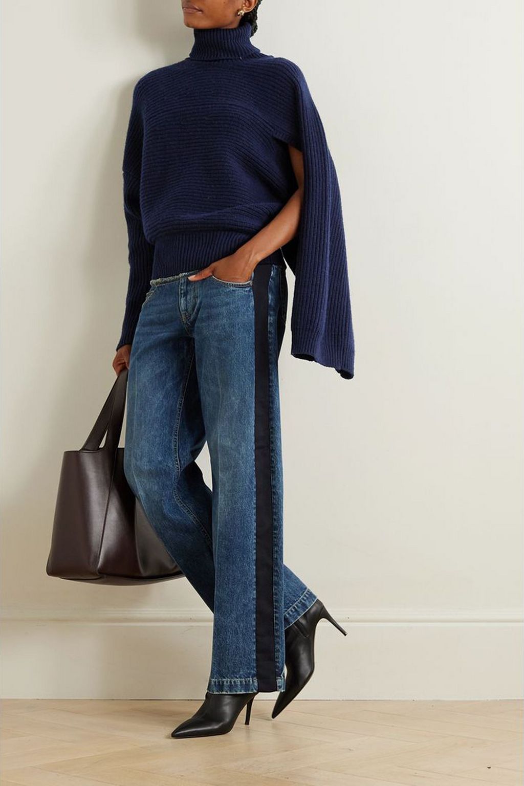 STELLA MCCARTNEY Cape-effect ribbed cashmere and wool-blend turtleneck sweater