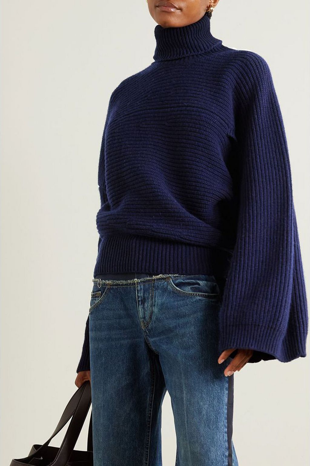STELLA MCCARTNEY Cape-effect ribbed cashmere and wool-blend turtleneck sweater