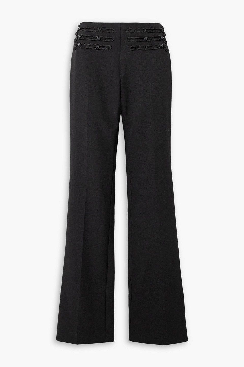 Stella Mccartney Embroidered Embellished Grain De Poudre Wool-blend Bootcut Pants In Black