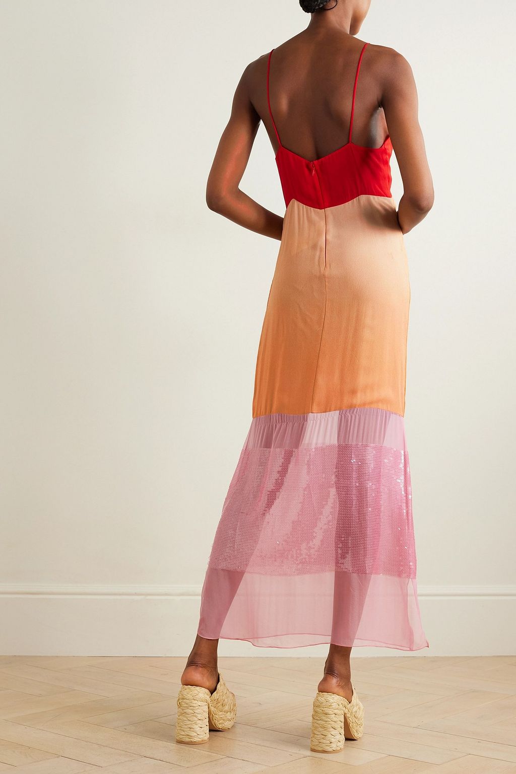 STELLA MCCARTNEY Sequin-embellished printed silk crepe de chine midi dress
