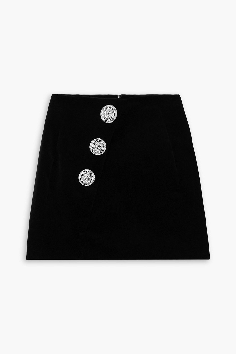 Balmain Button-embellished Cotton-velvet Mini Skirt In Schwarz
