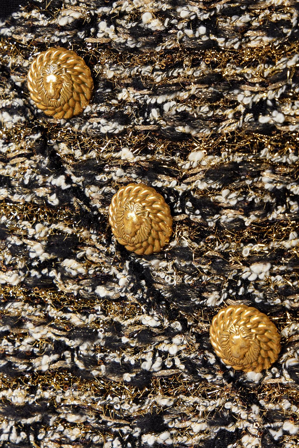 BALMAIN メタリックブークレツイード ミニワンピース 飾りボタン付き