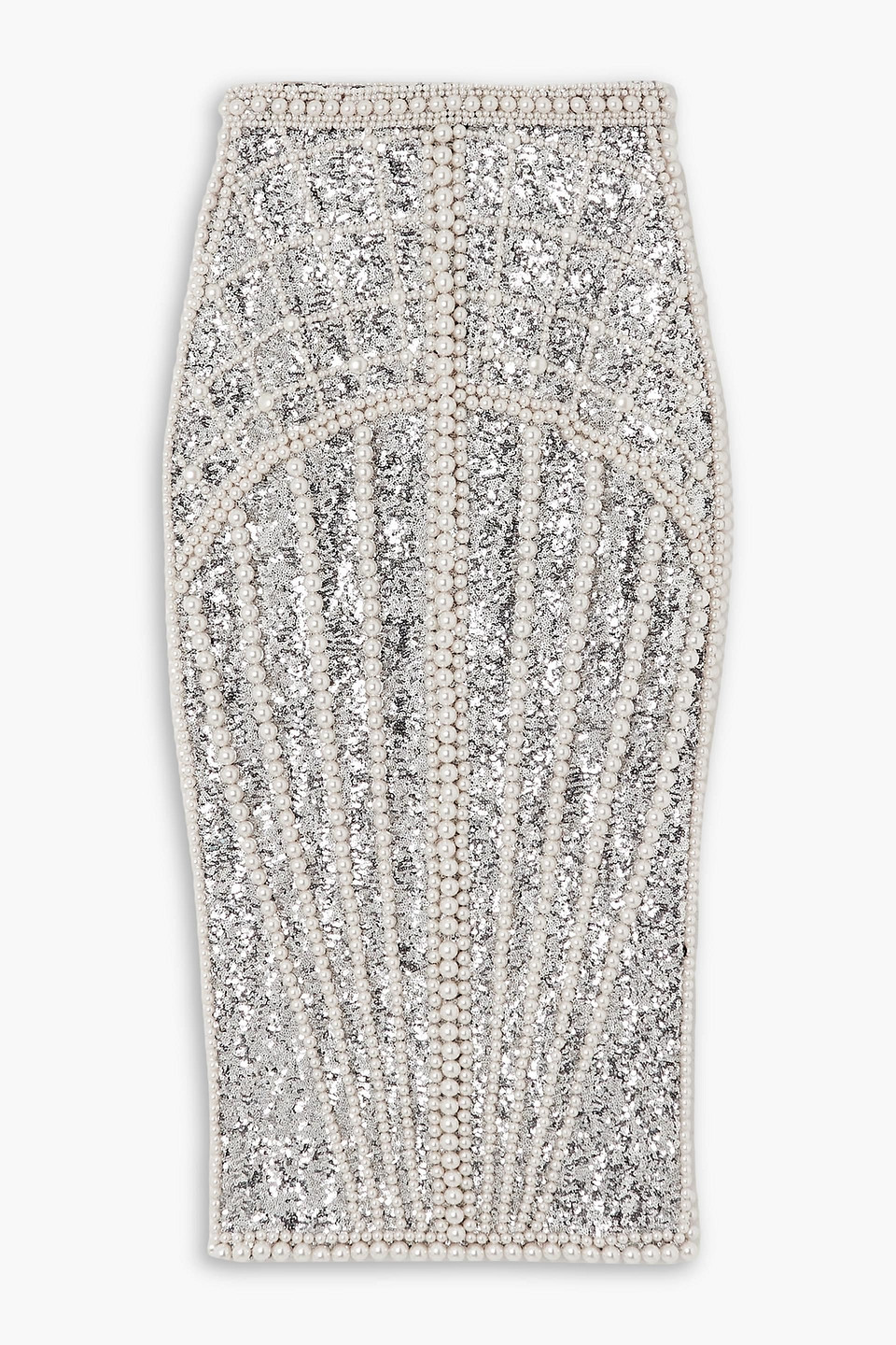Balmain Embellished Chiffon Midi Skirt In Silver