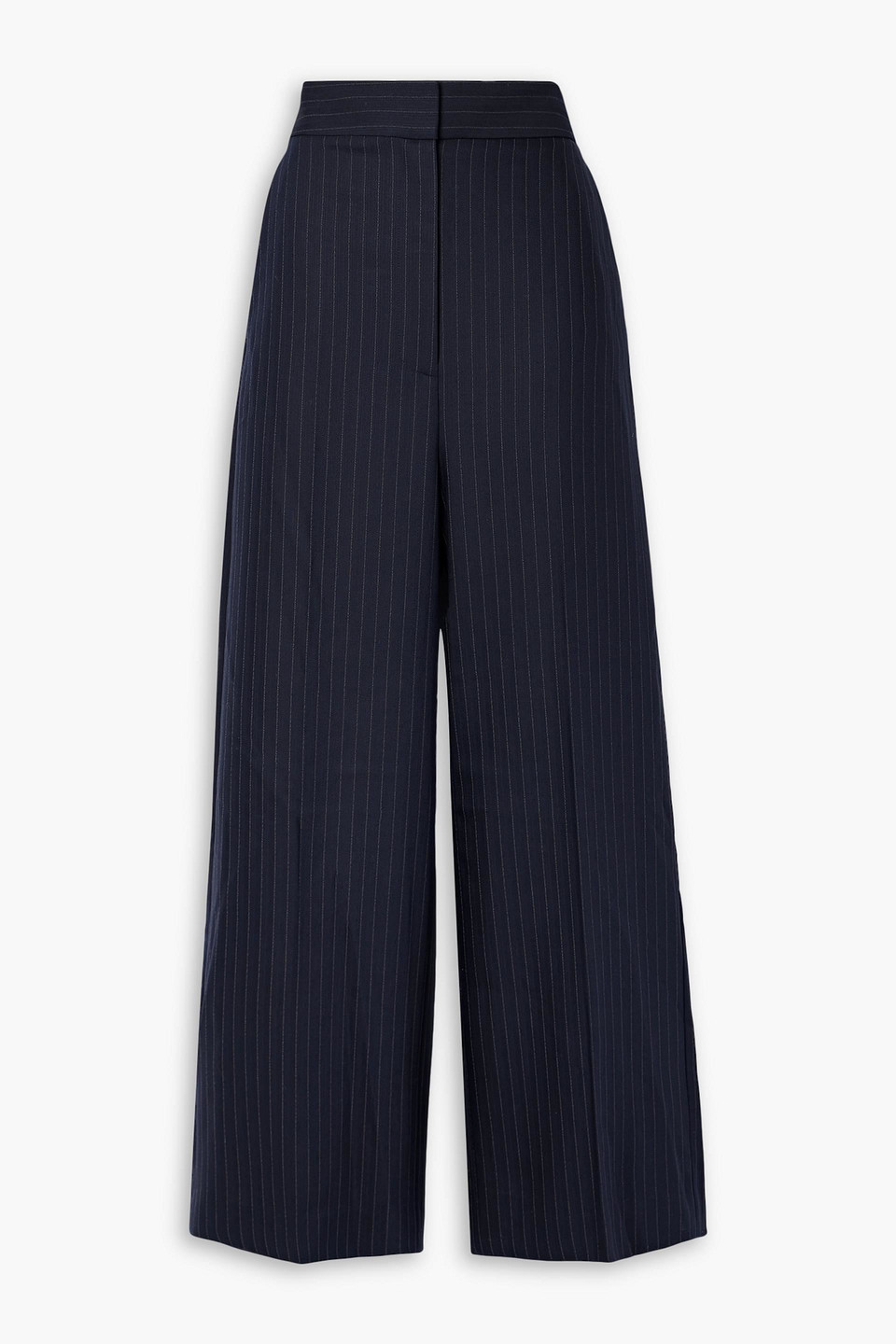 Khaite Banton Pinstriped Wool-blend Wide-leg Pants In Midnight Blue