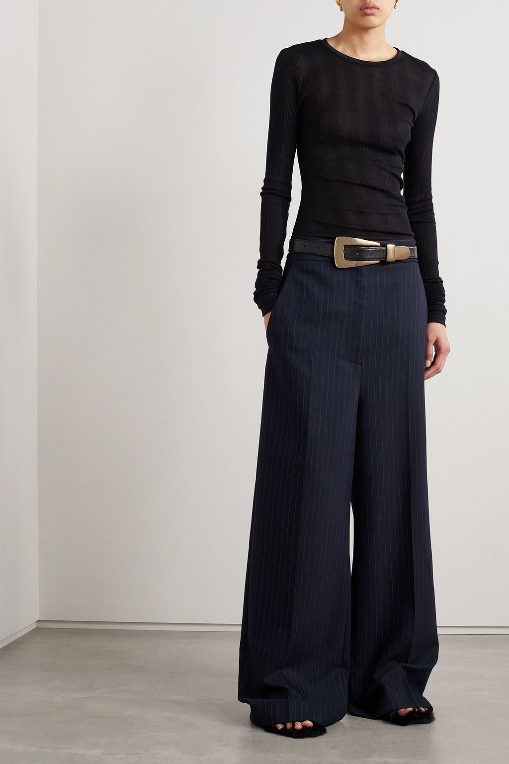 KHAITE Banton pinstriped wool-blend wide-leg pants