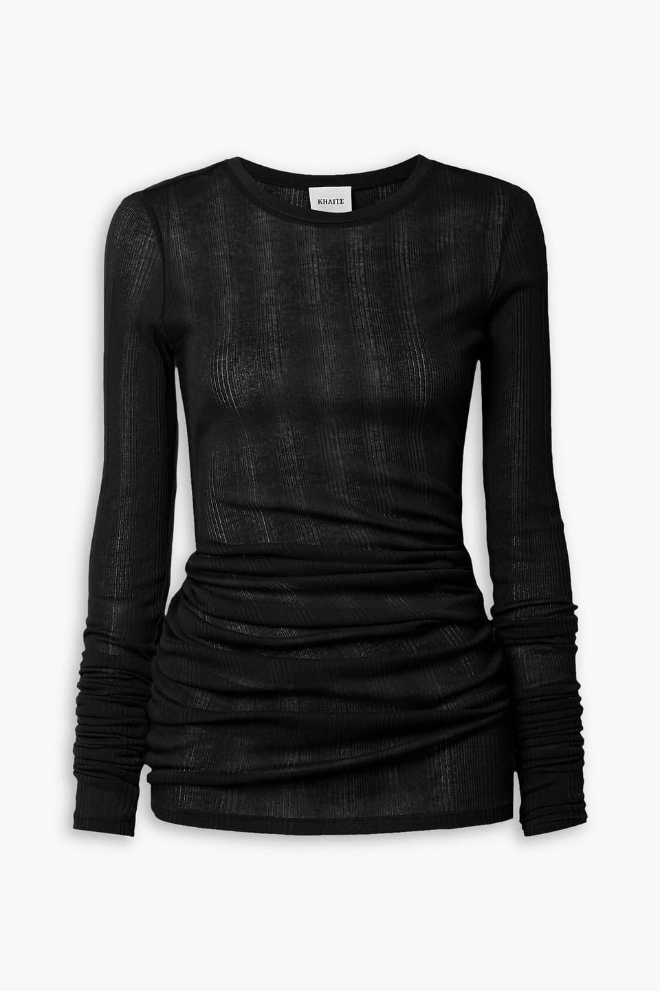 Khaite Lenora Gathered Ribbed Cotton-blend Top In Black
