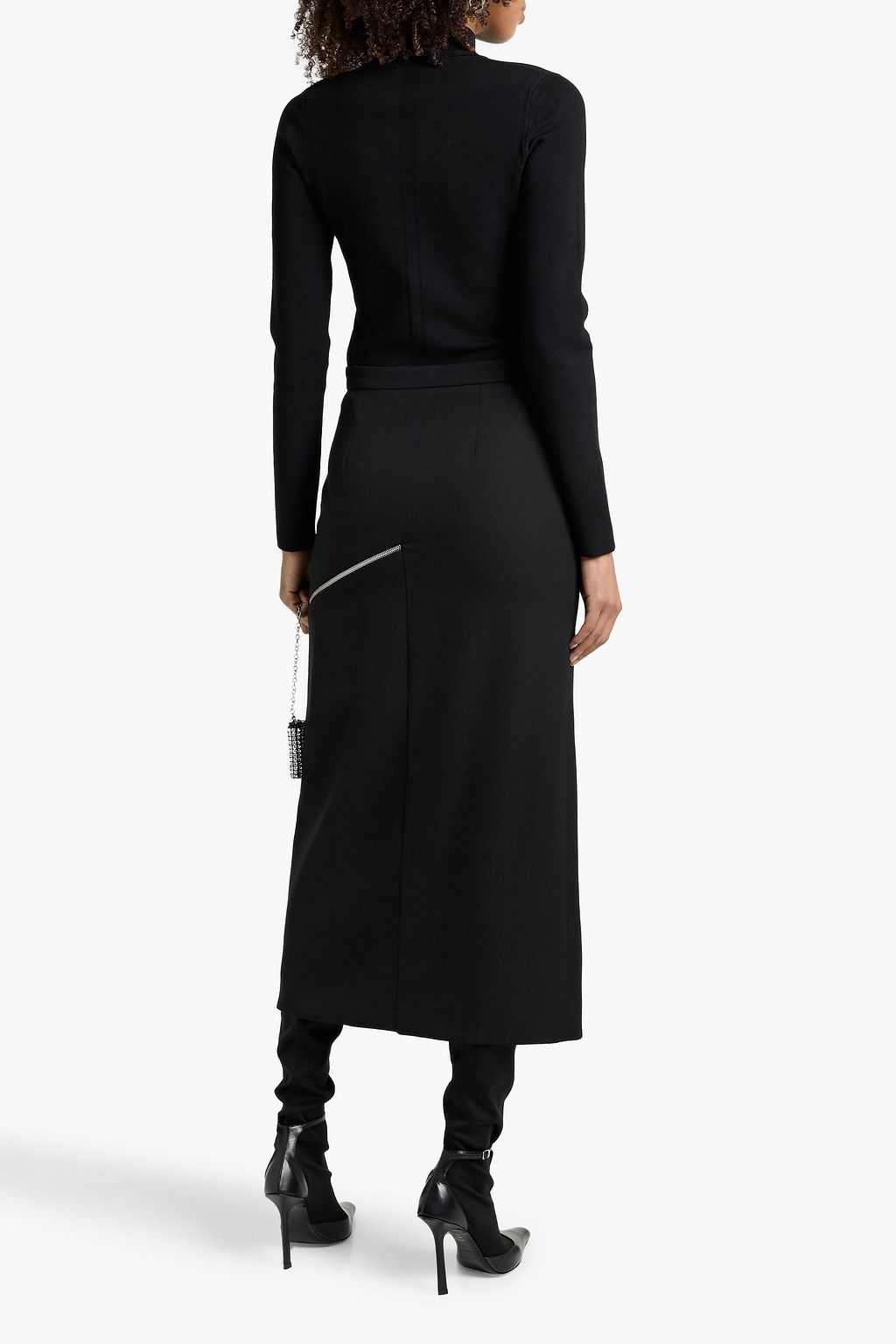 MCQUEEN Zip-detailed grain de poudre wool midi skirt | THE OUTNET