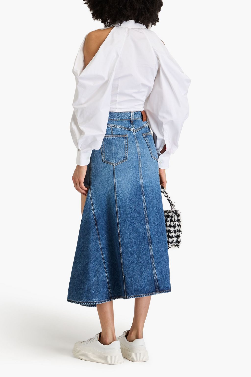 MCQUEEN Asymmetric denim midi skirt