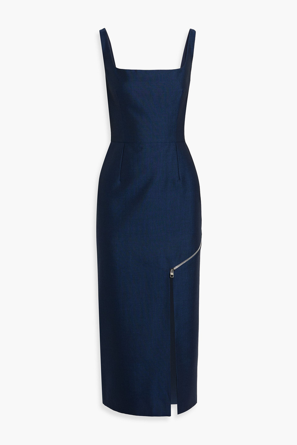 Alexander Mcqueen Zip-detailed Grain De Poudre Wool-blend Midi Dress In Blue