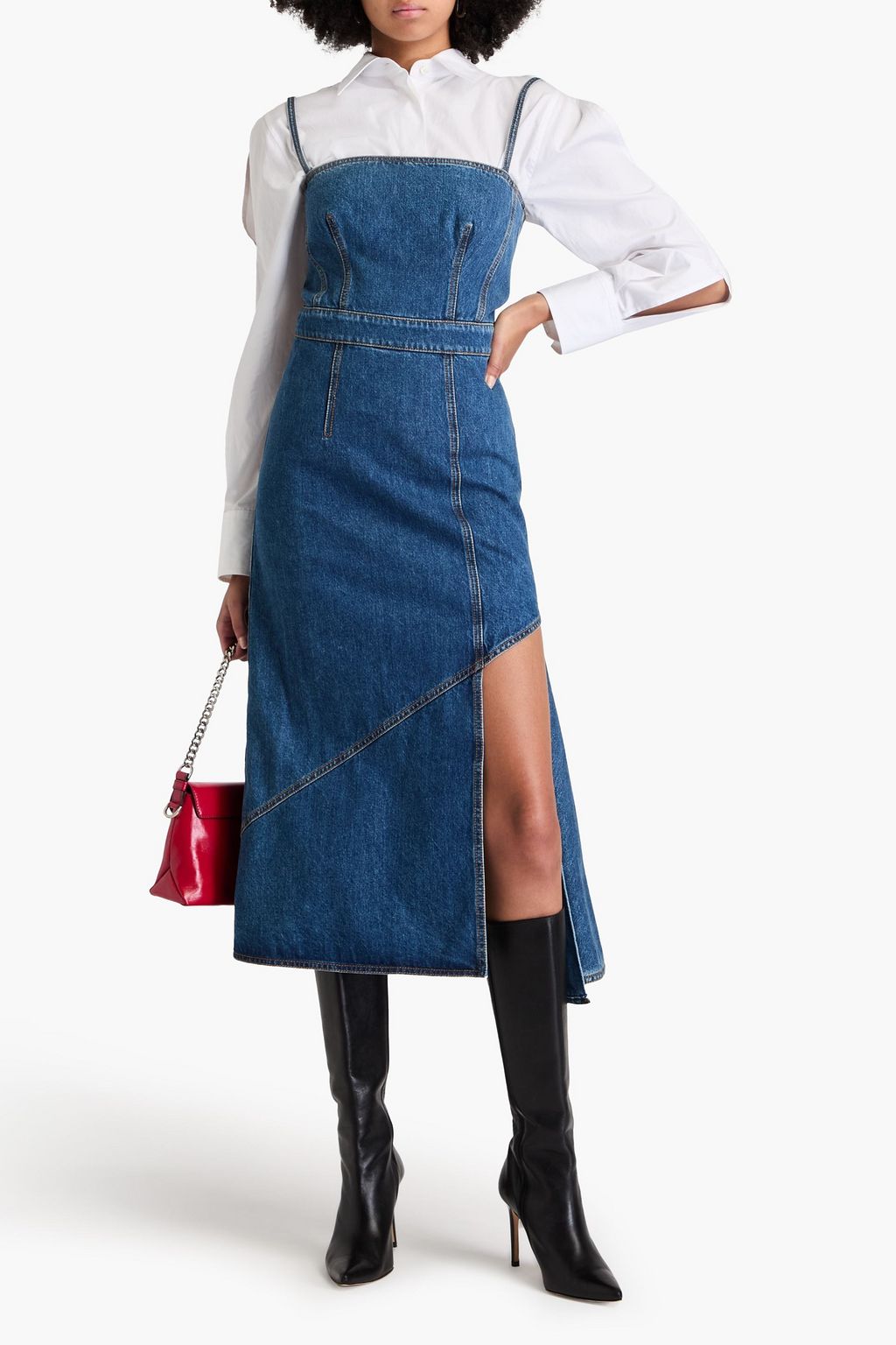 MCQUEEN 데님 미디 드레스