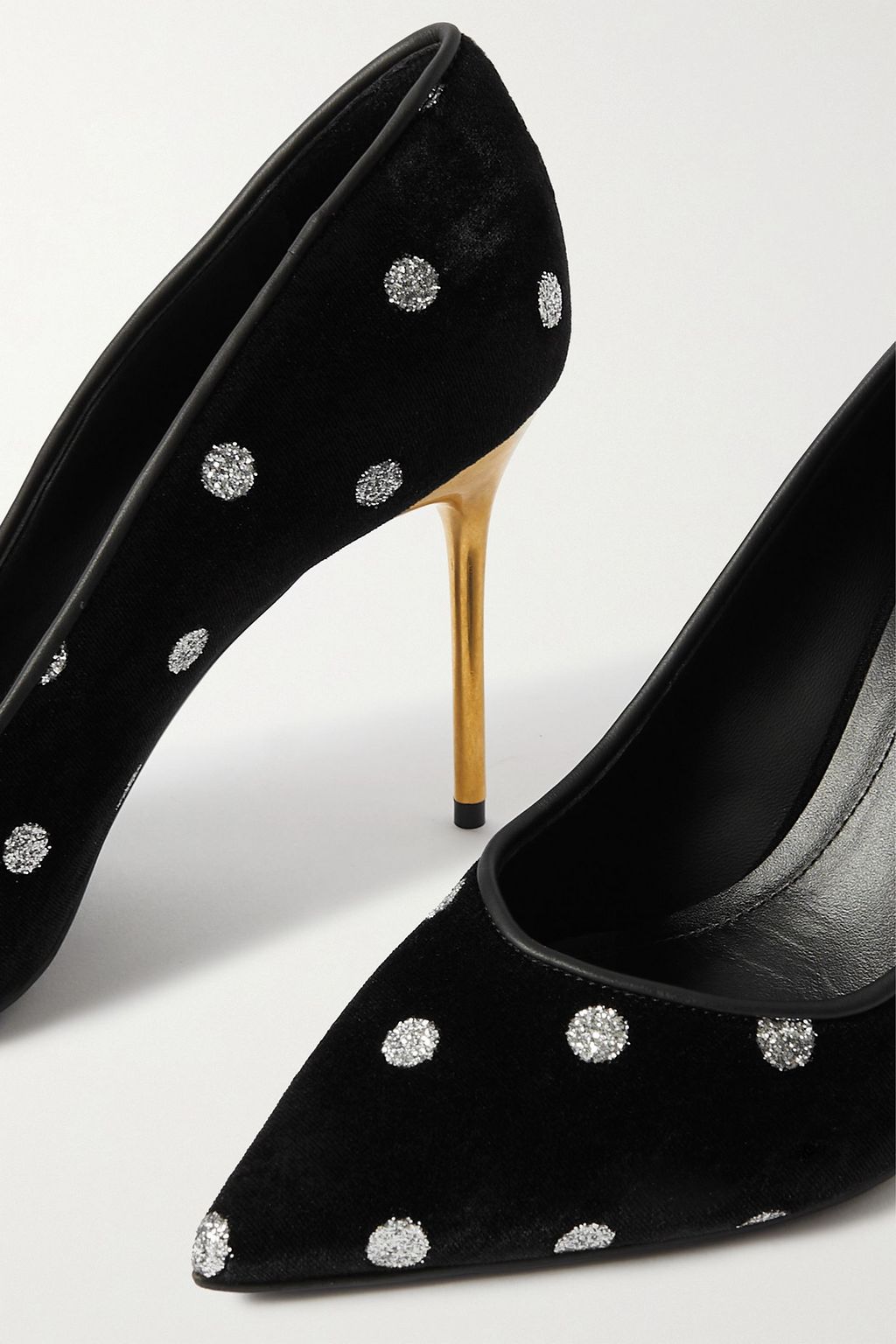 BALMAIN Ruby polka-dot glittered velvet pumps