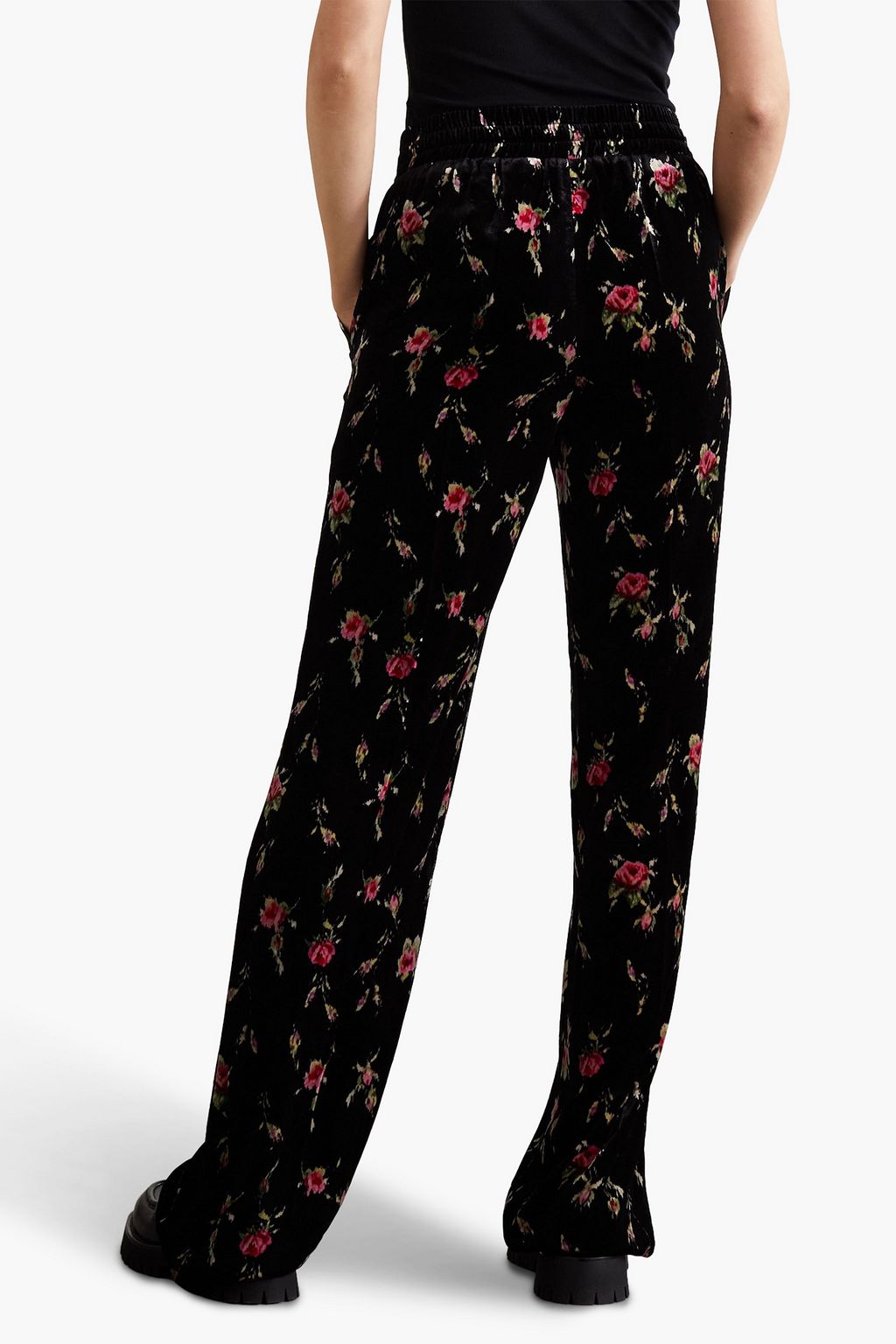 REDVALENTINO Floral-print velvet wide-leg pants