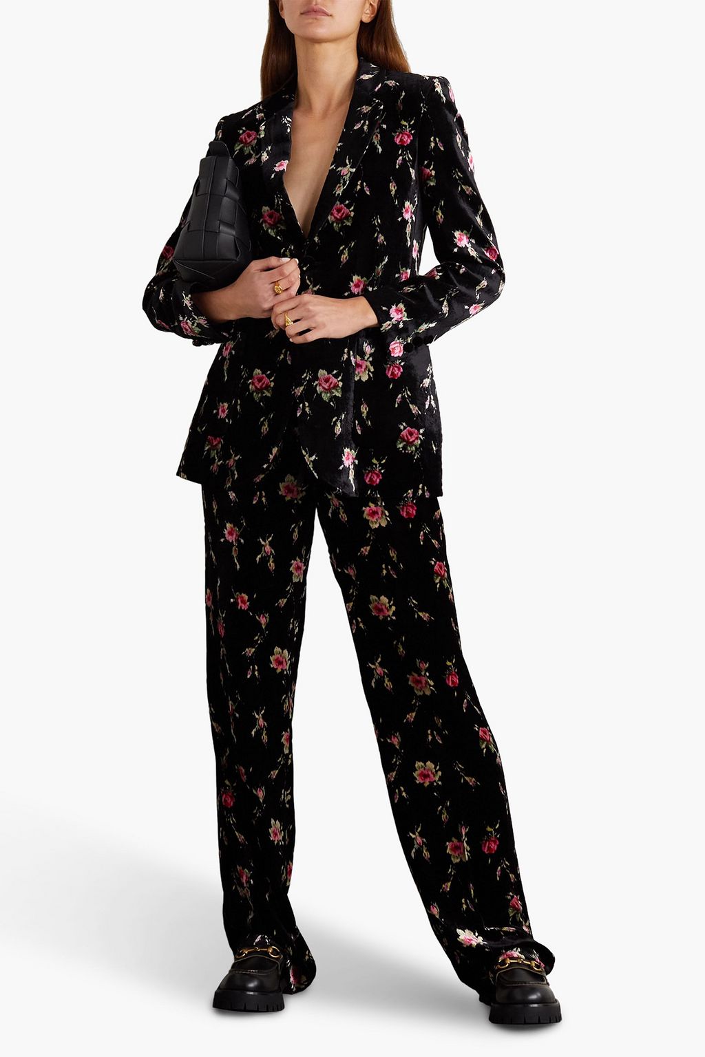 REDVALENTINO Floral-print velvet wide-leg pants
