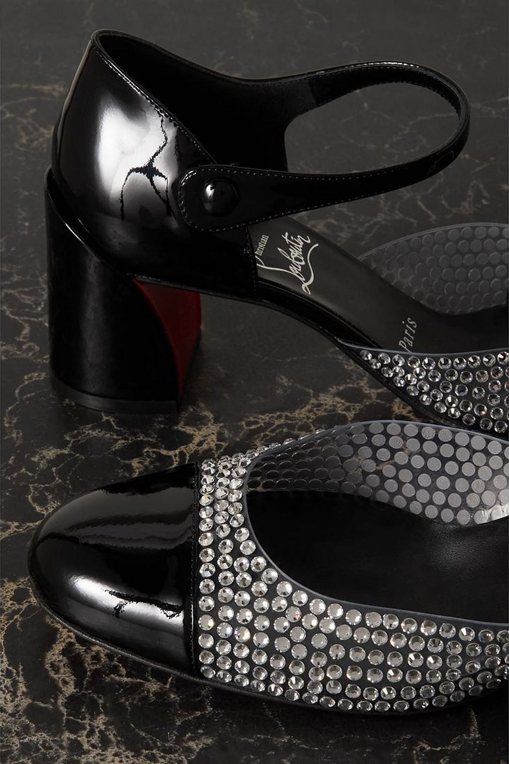 CHRISTIAN LOUBOUTIN Miss MJ Strass 55 PVC and patent-leather Mary Jane pumps