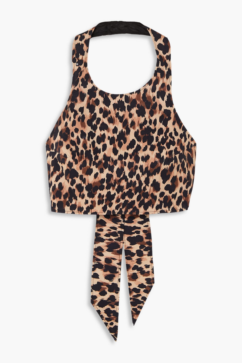 Nimaya cropped leopard-print cotton-blend poplin halterneck top