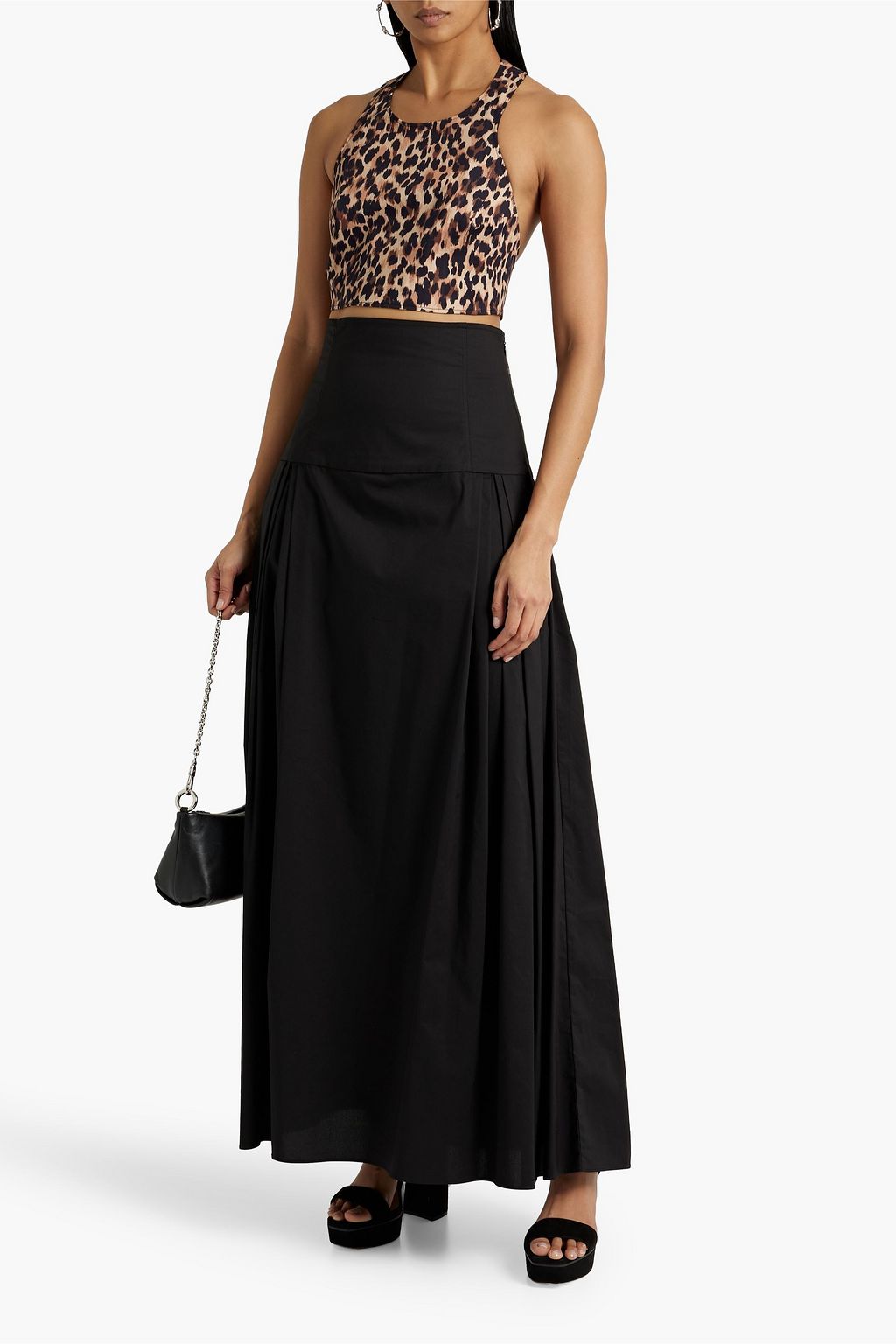 RACIL Nimaya cropped  leopard-print cotton-blend poplin halterneck top