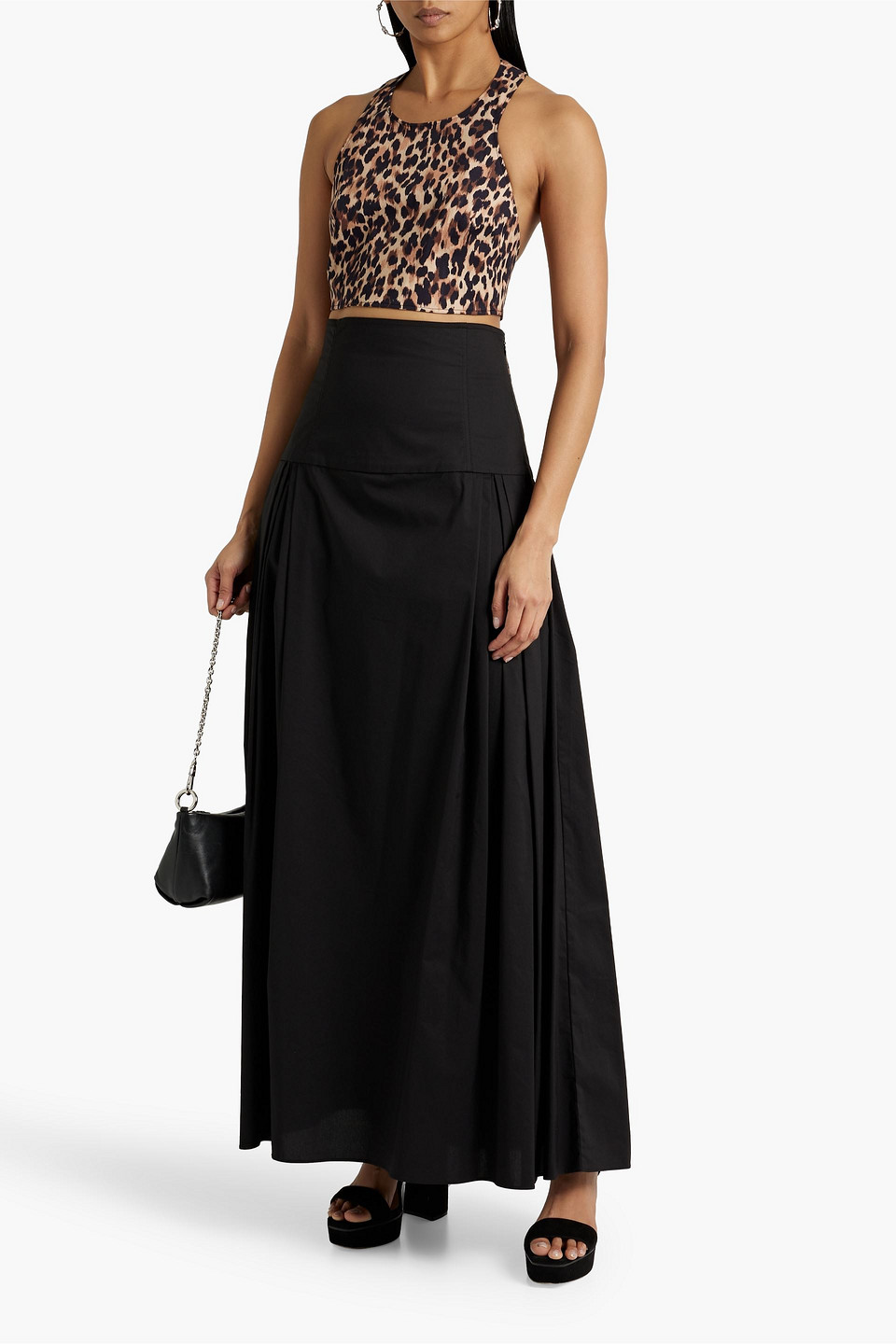 Shop Racil Nimaya Cropped Leopard-print Cotton-blend Poplin Halterneck Top In Animal Print