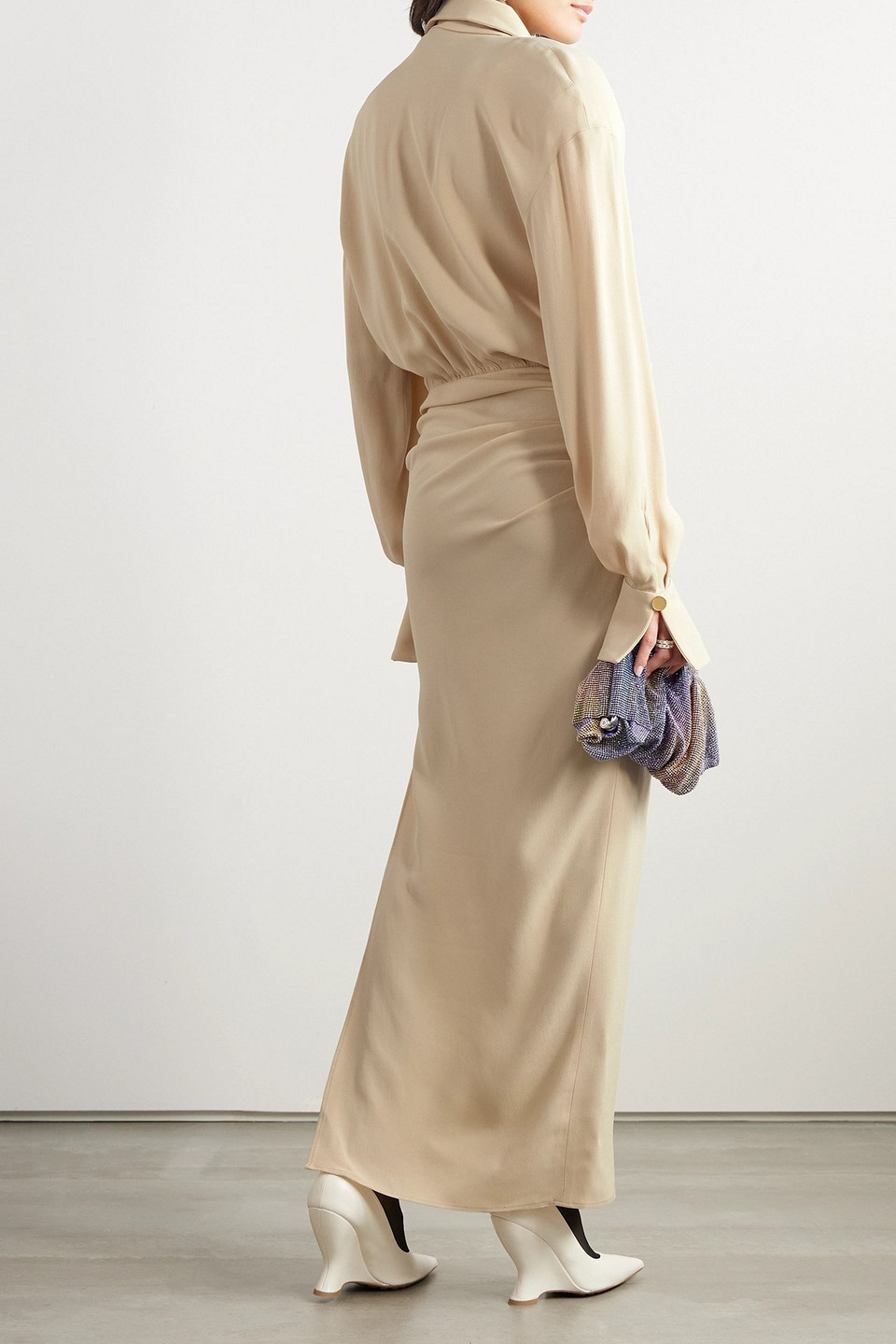 ROWEN ROSE DRAPED CREPE MAXI DRESS