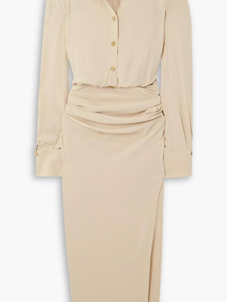 draped crepe maxi dress
