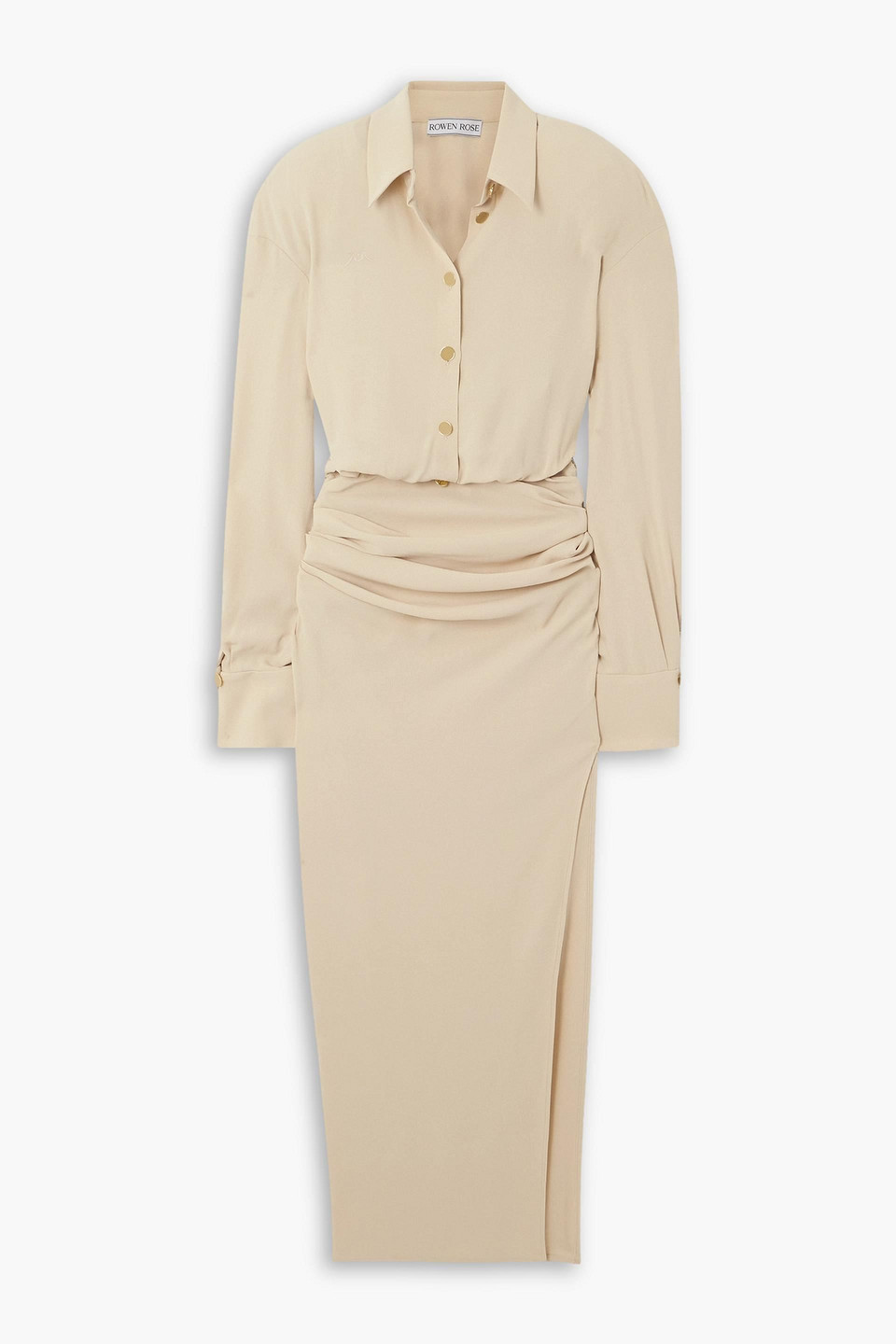 Rowen Rose Draped Silk Maxi Dress In Beige