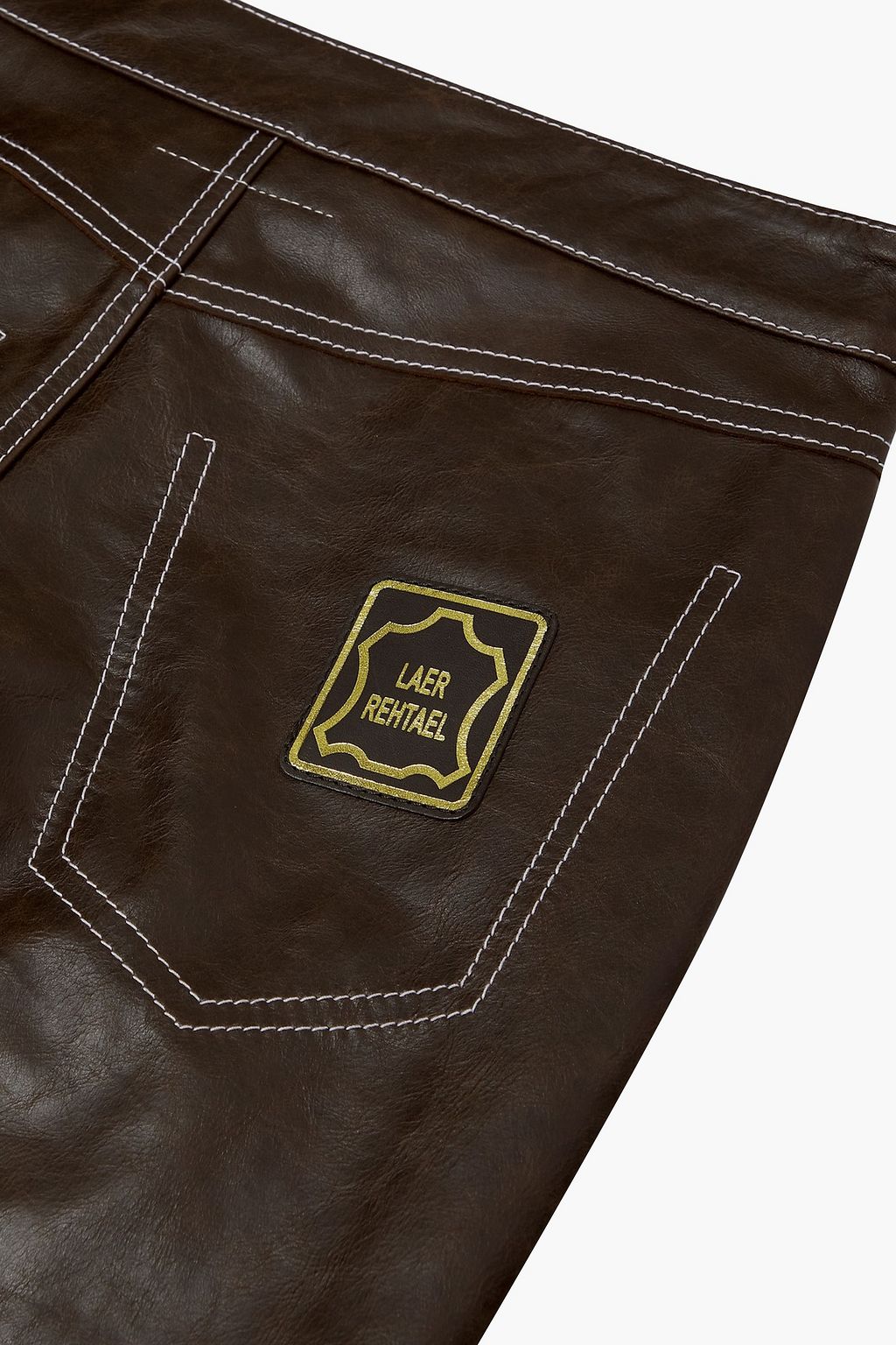 MM6 MAISON MARGIELA بنطلون من الجلد بحواف من الجلد السويدي بقصة أرجل مستقيمة