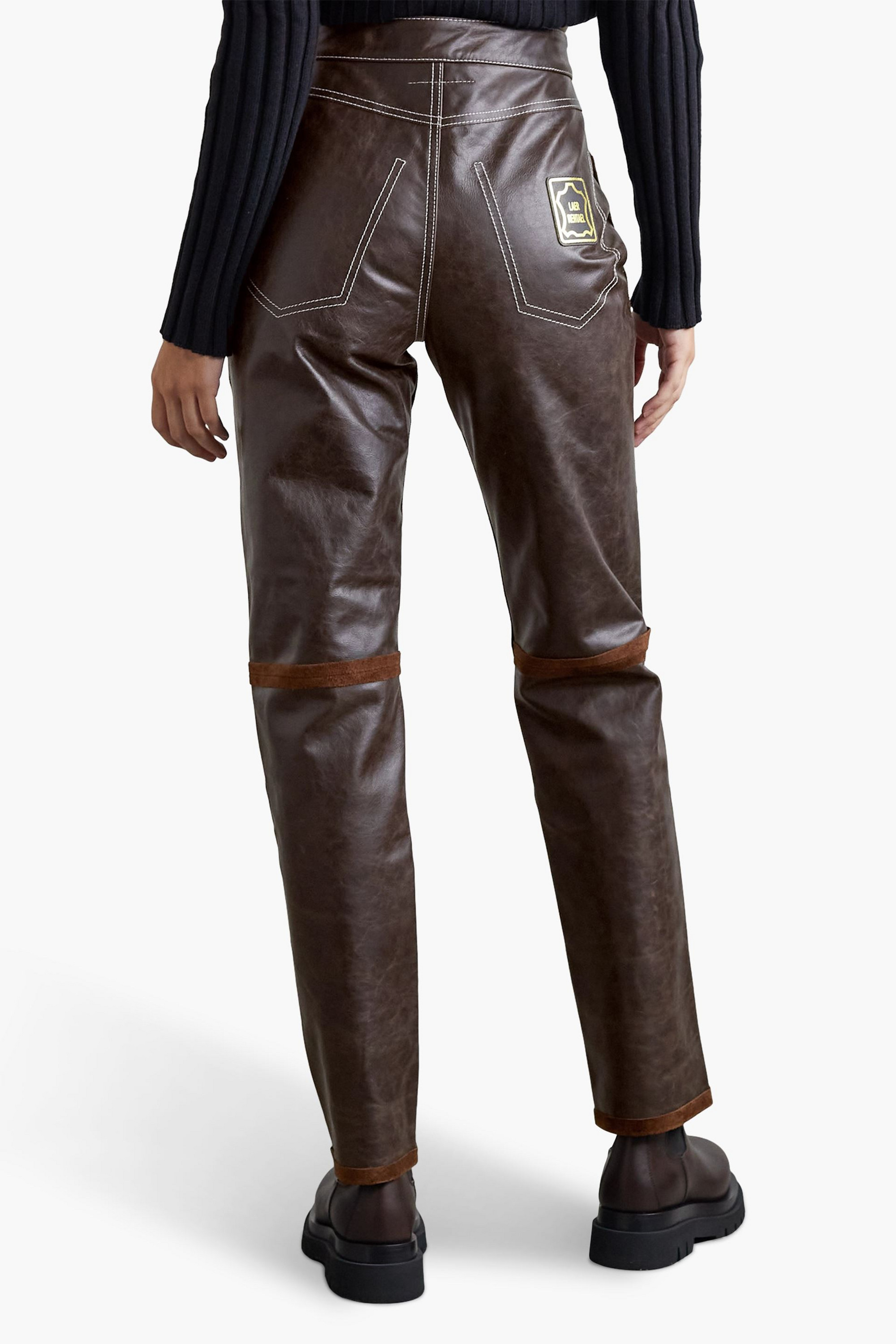 MM6 Maison Margiela Suede-trimmed leather straight-leg pants
