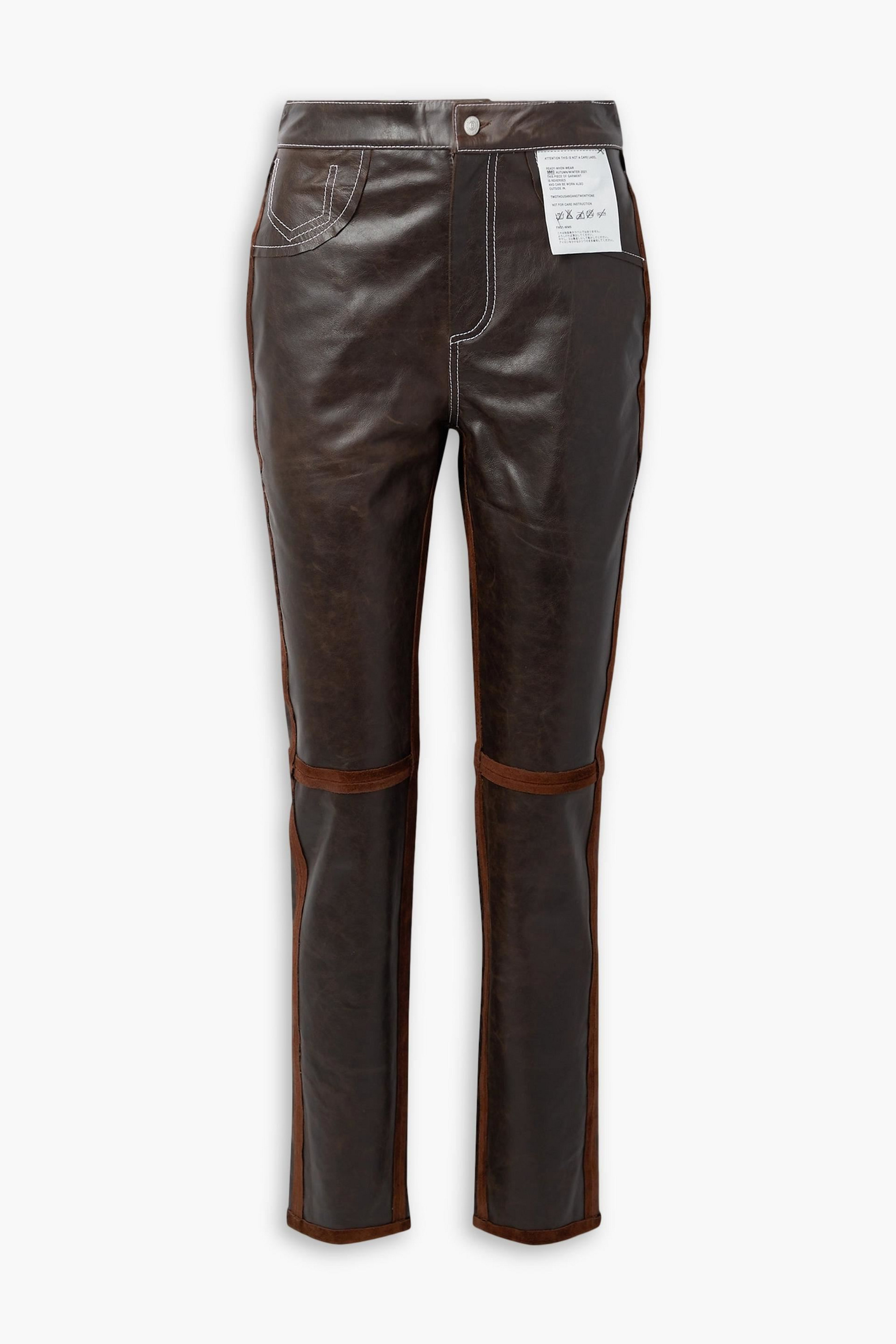 MM6 Maison Margiela Suede-trimmed leather straight-leg pants