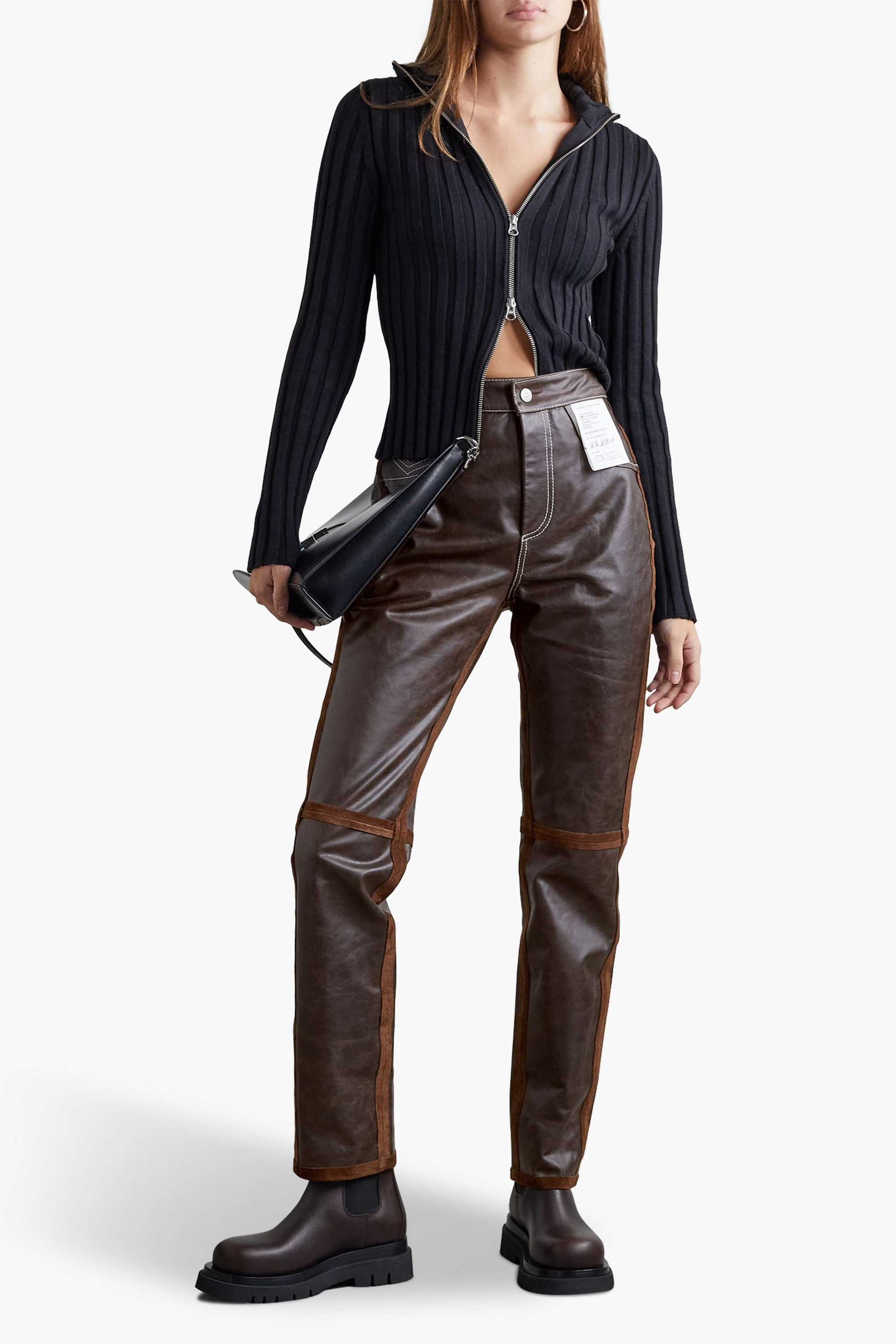 MM6 Maison Margiela Suede-trimmed leather straight-leg pants